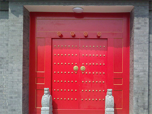 诸城中国传统四合院系列朱红色中式木制大门木作
